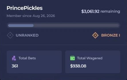 My Rainbet account: 361 bets and $938.08 wagered