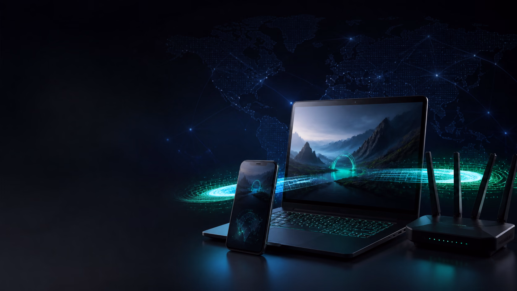 Laptop, phone and router used to compare gaming VPN connections