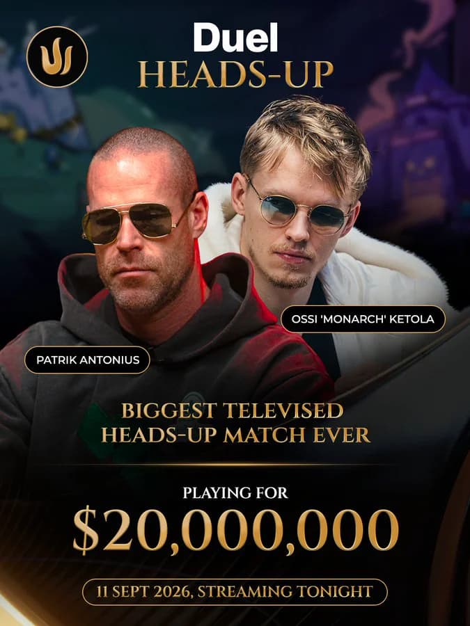 Triton’s official poster: Patrik Antonius and Ossi Monarch Ketola, biggest televised heads-up match ever, playing for $20 million on 11 September 2026