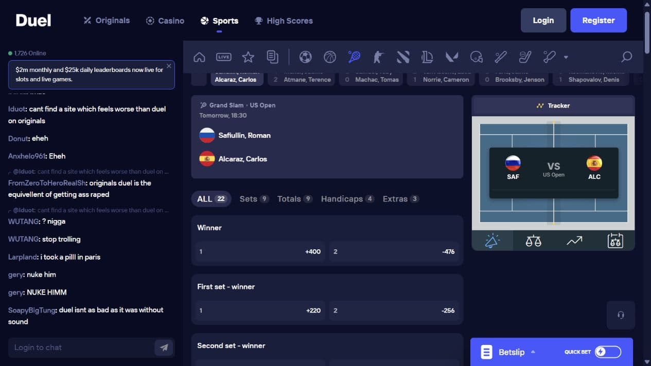 Duel match-winner prices, 30 August 2026